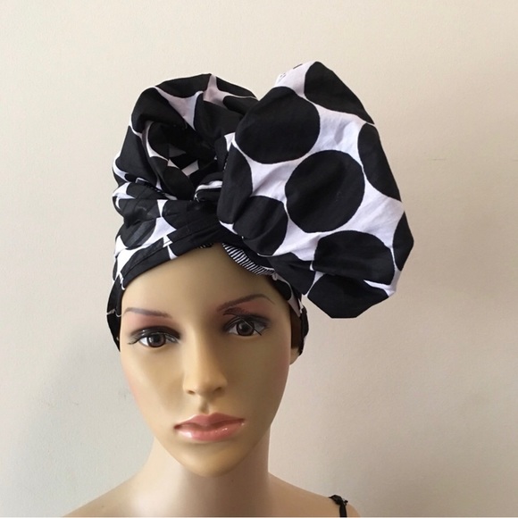 Black and White African Print Ankara Handmade Headwrap - Picture 2 of 3